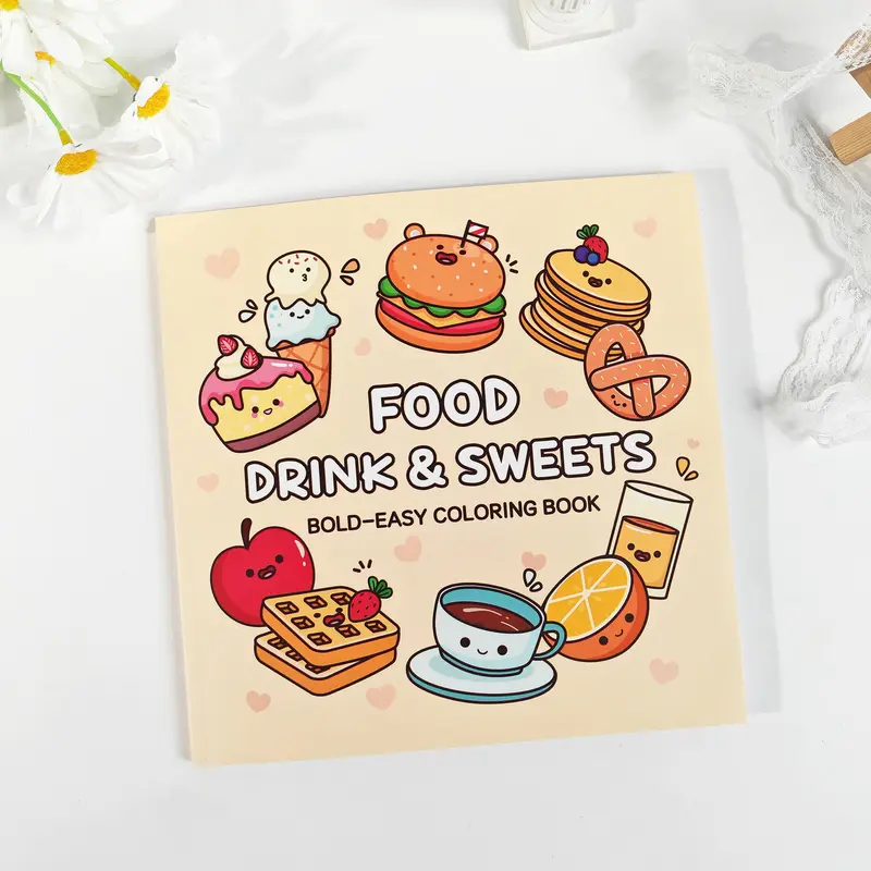 Food Drink Pattern Coloring Book, Bread and Sweets Coloring Book, Bold and Easy Coloring Book, Simple and Large Design Coloring Book for Adults & Teens 0
