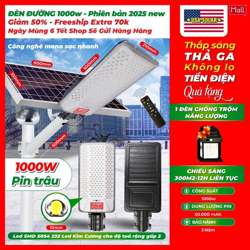 Đèn Năng Lượng Mặt Trời Sân Vườn 1000W, Công Xuất Lớn, Led Mắt Ngọc Sáng Tỏa Rộng, Chống Nước IP 69, Bảo Hành Chính Hãng 3 Năm, Tặng Đèn Chống Trộm Năng Lượng