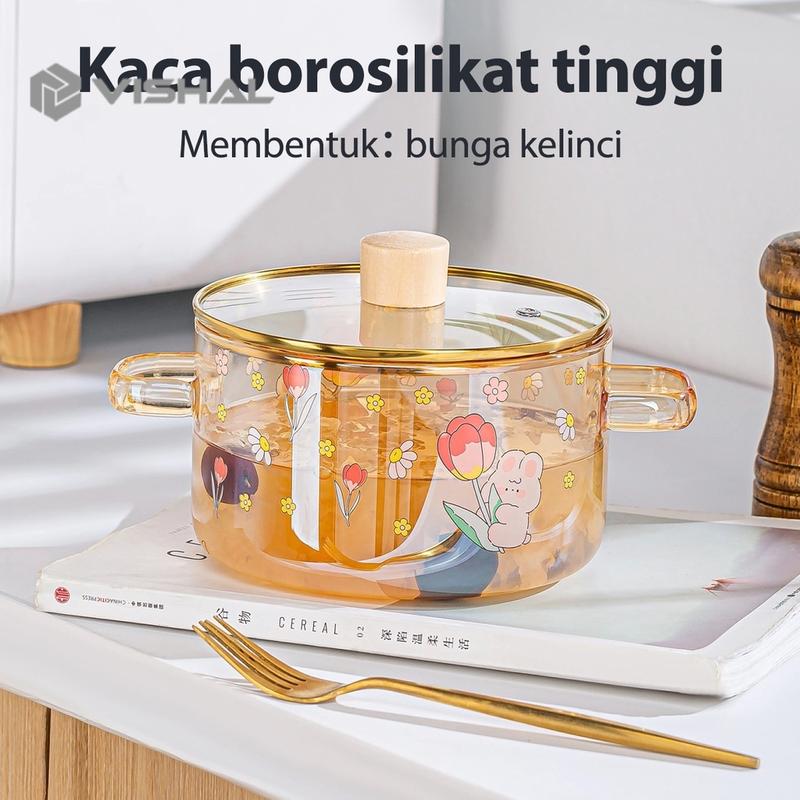 VISHAL Panci Kaca Tahan Panas Borosilicate / Soup Pot Kaca Bermotif VS-337 4