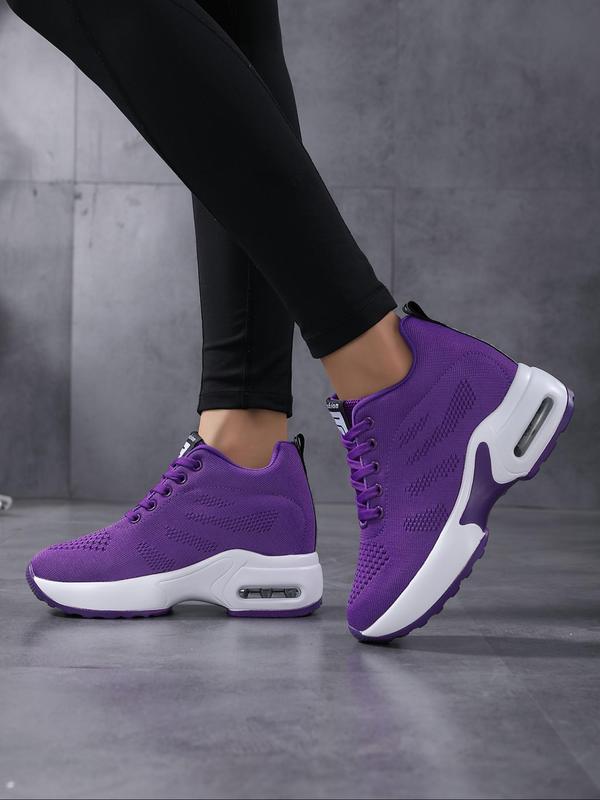 Women's Simple Design Plain Lace Up Round Toe Wedge Sneakers, Girl Casual Comfortable Letter Label Decor Wedge Trainers for Daily Footwear, Girlfriend Gifts 7