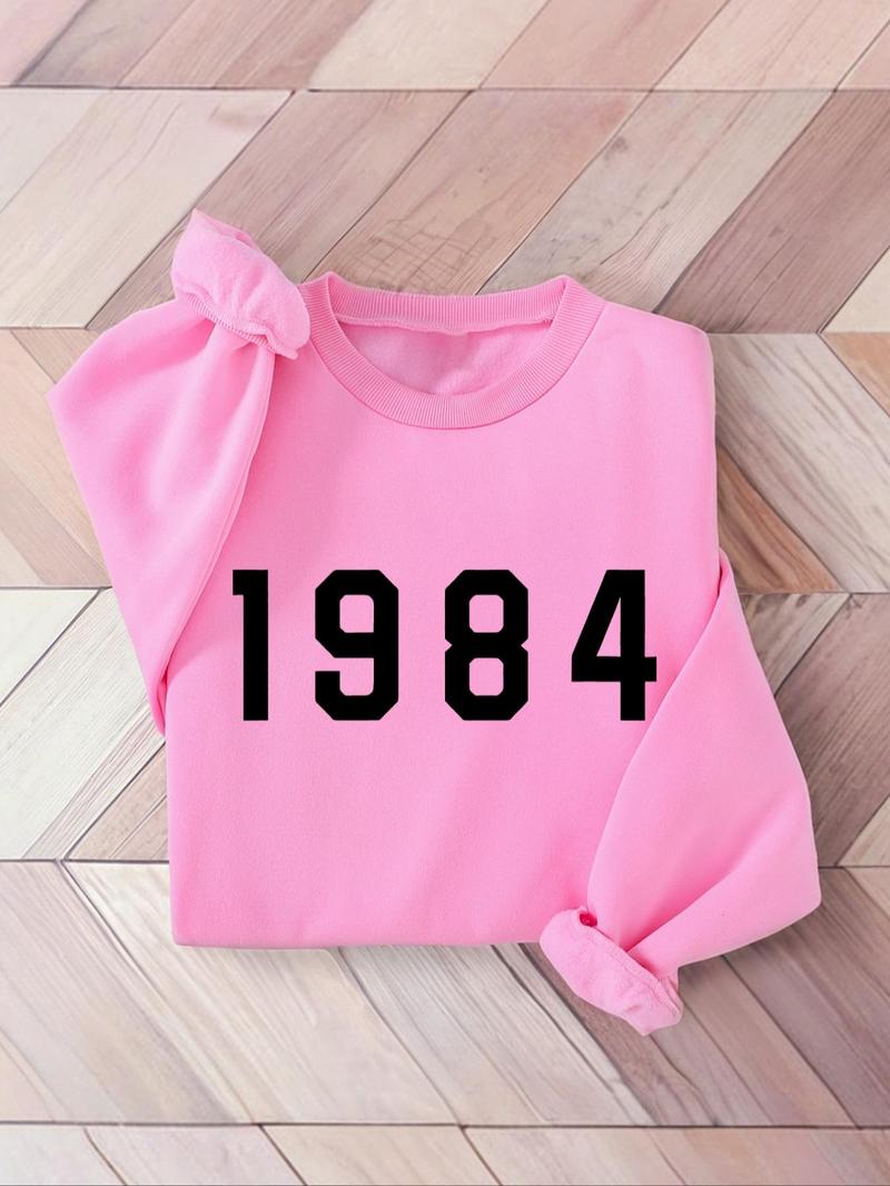 Product Introduction of Sporty Women's "1984" Number Print Thermal Lined Sports Sweatshirt, Sports Long Sleeve Crew Neck Pullover for Yoga Gym Fitness Wear, Ladies Sportswear for All Seasons 4