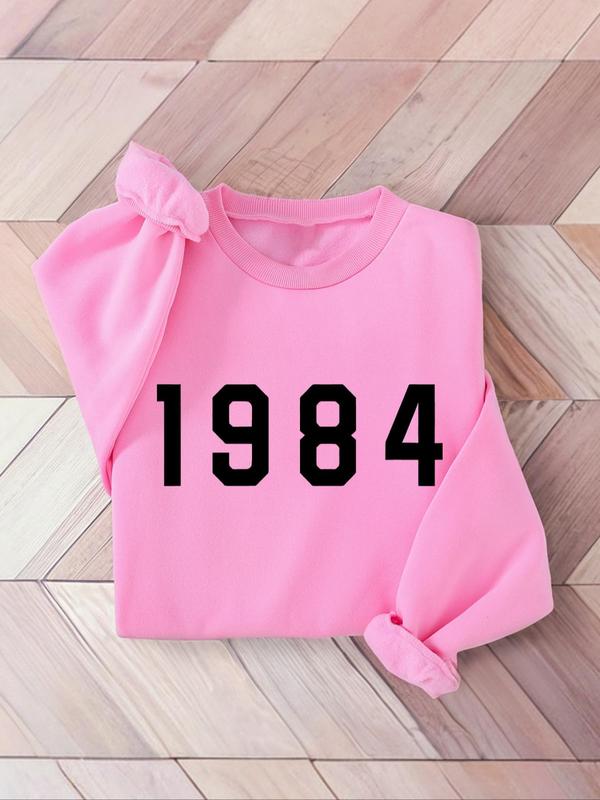 Sporty Women's "1984" Number Print Thermal Lined Sports Sweatshirt, Sports Long Sleeve Crew Neck Pullover for Yoga Gym Fitness Wear, Ladies Sportswear for All Seasons 3