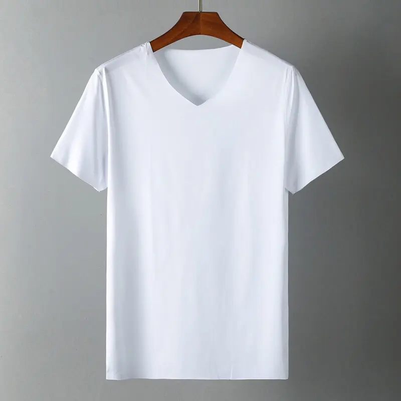 6 Colors Outdoor Seamless Men V-neck Short-Sleeved T-shirt Ice Silk Breathable Slim Top Casual Sports Seamless Folding Top T-shirt Menswear Lingerie Streetwear Tropical Operator Plain Beige Round Neck Crewneck
