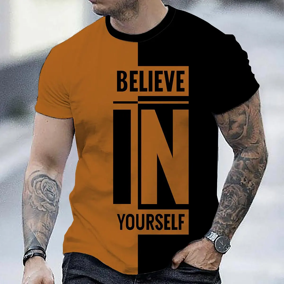 2024 Summer New Southeast Asian Style Men's Short Sleeve Simple Letter Color Stitching Men's Top Sports Elements Casual Men's Top Hot Selling