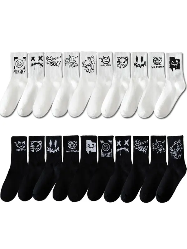 Random Men's Halloween Themed Mid-calf Socks, Casual Comfortable Breathable Socks for Daily Wear, Men's Socks for All Seasons, Socks Pairs 6