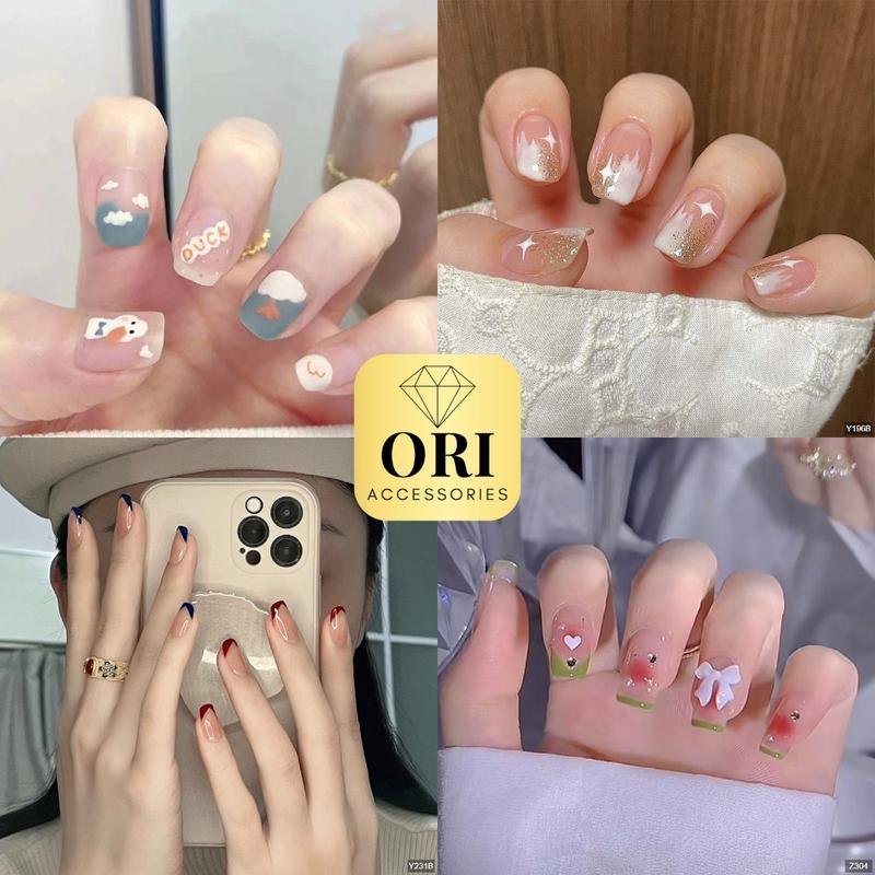 Móng Tay Giả Nail Box Đính Đá Đính Charm Kiểu Dài Màu Hồng Đen làm nail ORI ACCESSORIES ZX15