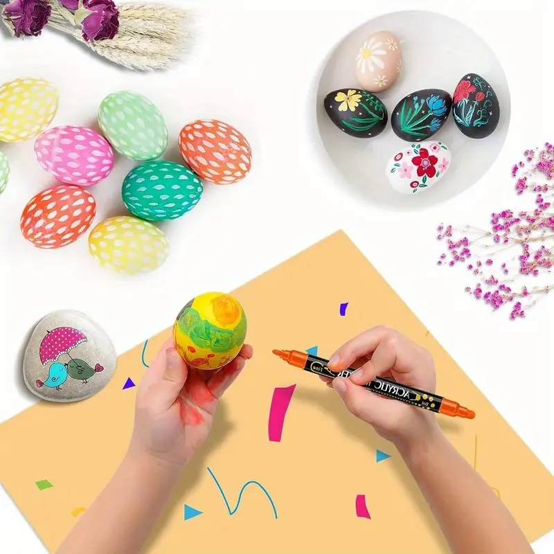 Dual Tip Acrylic Paint Pen, 12pcs/24pcs Premium Acrylic Paint Pen for Wood, Canvas, Stone, Rock Painting, Glass, Ceramic Surfaces, DIY Crafts Making Art Supplies 3