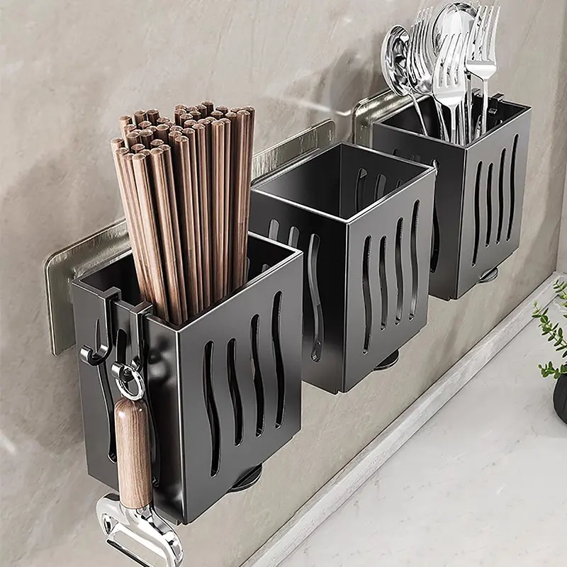 Giá Để Dụng Cụ Nhà Bếp, 1 Cái, Đa Chức Năng, Thoát Nước Giá Để Đũa, Treo Tường Hoặc Đứng Độc Lập, Hộp Đựng Dao Kéo, Làm Bằng Nhựa