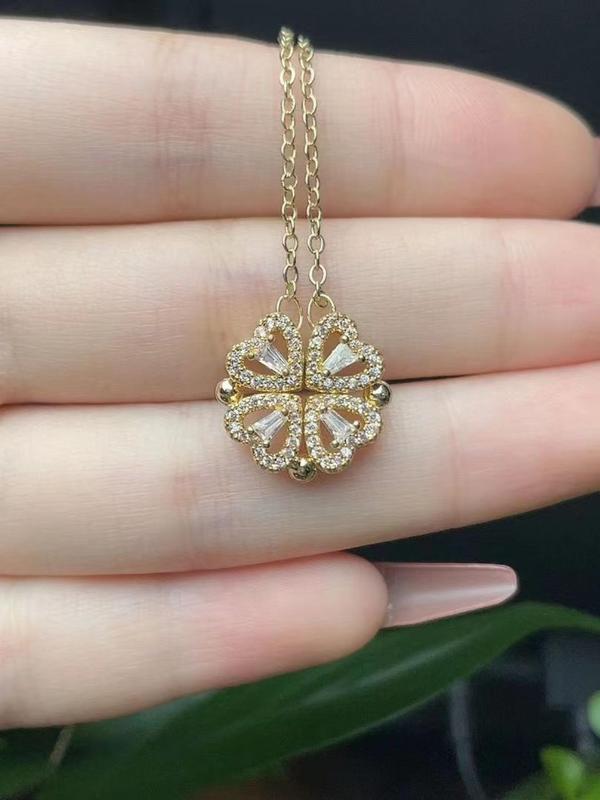 Elegant Style Hollow Out Clover Decor Pendant Necklace, Clover Pendant Necklace, Women's Fashion Jewelry Accessories For Party & Daily Wear 3