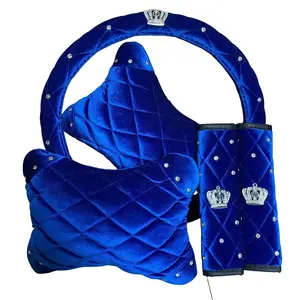 Set Aksesoris Mobil Biru 3in1 Beludru DAD Jahitan Wajik Ketupat Car