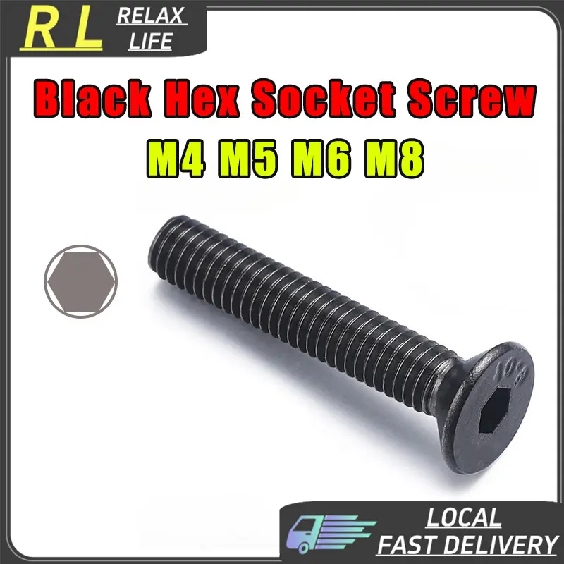 ✨RL✨ Black Hex Countersunk Screw Flat Head Screw M4 M5 M6 M8 304 Stainless Steel Socket Allen Bolt Hexagon DIN7991
