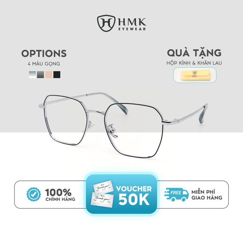 Gọng Kính Kim Loại HMK Eyewear Dáng Đa Giác Vuông Sang Trọng Siêu Phẩm Cho Mặt Tròn - KL66038 Kính Mắt