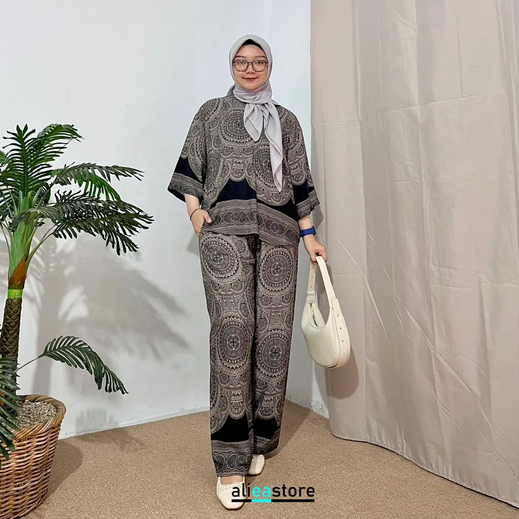 Alieastore - Azzara Sett Rayon Motif Busui Kulot Panjang adem One seet Daily