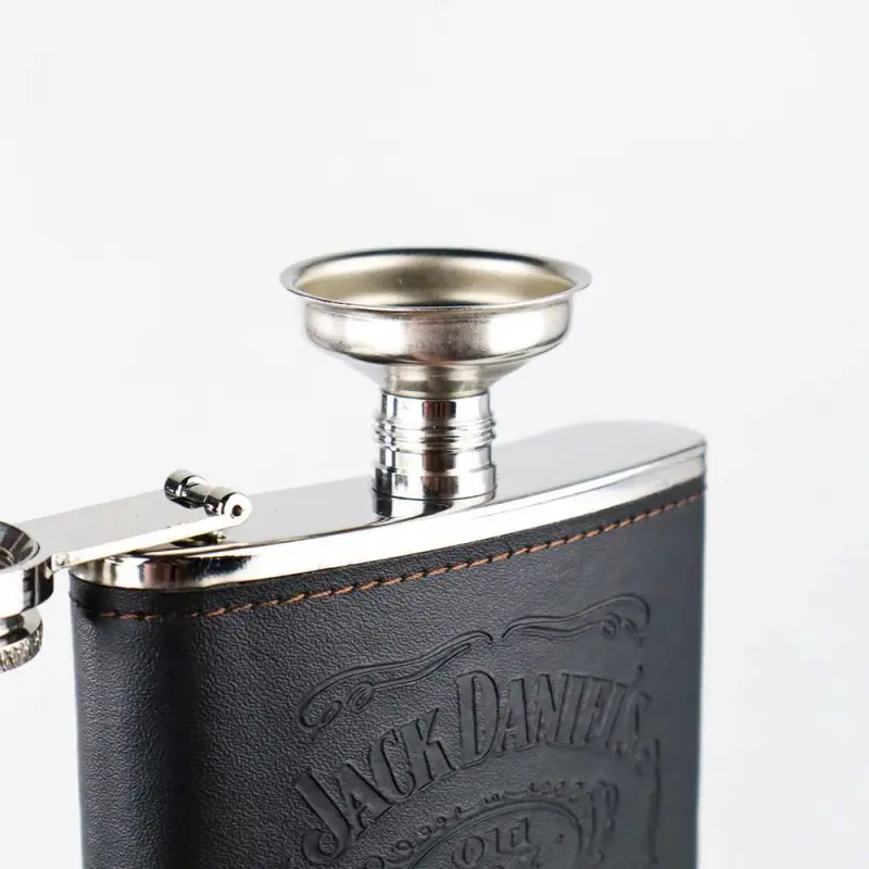 Botol Bir Hip Flask Stainless Leather 7Oz with Shot Glass 6