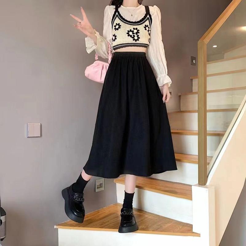 Váy Xếp Ly Cổ Điển Màu Trắng, Ngoại Cỡ Cho Nữ, Váy Mùa Hè, Cạp Cao, Xếp Ly Chữ, Lớn, Che Bụng, Mỏng Women 2