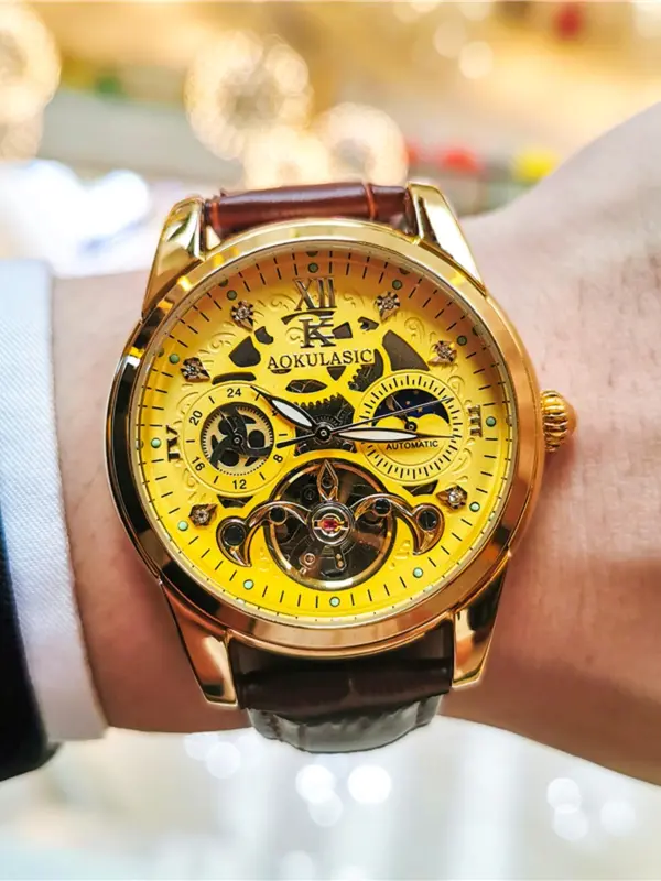 Men's Business Fashion Mechanical Watch, Fashion Watch with Luminous Dial & Analog Display, Trendy Watch for Daily Life 5