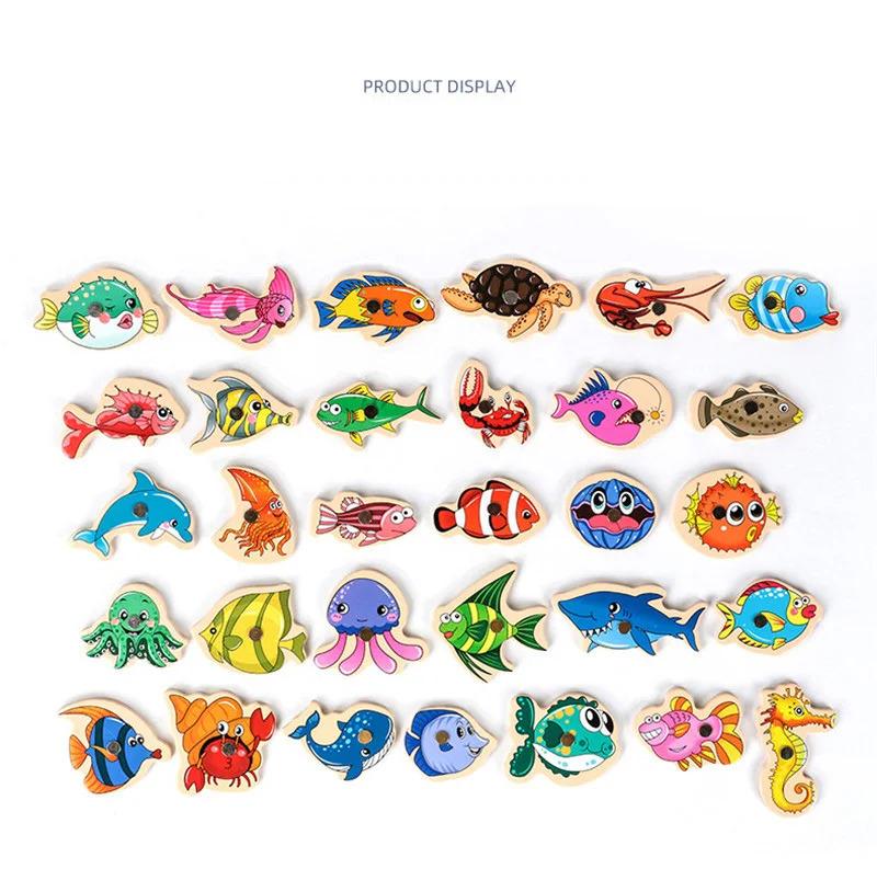 Product Introduction of Wooden Fishing Game Cartoon Marine Life Cognition Fish Rod Magnetic Toys for Children Early Educational Parent-child Interactive 15