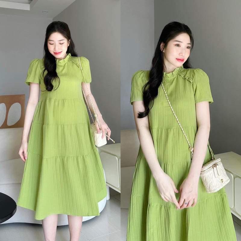 Đầm bầu baby doll đũi gân cổ bèo công sở Tm142024