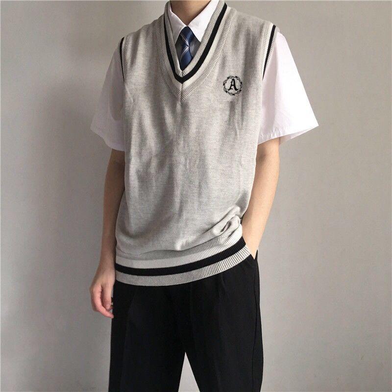 Áo Len Vest DKSweater, Phong Cách Đại Học Mùa Thu, Dành Cho Học Sinh Nam, Xu Hướng Hàn Quốc, Không Tay, Cổ Chữ V, Áo Len Dệt Kim, Áo Vest JK, HK 4
