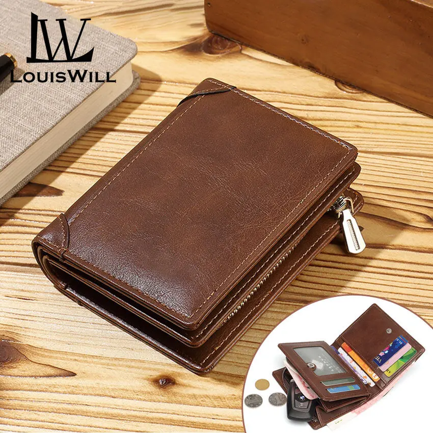 LouisWill Men's Vintage Wallet PU Short Wallet Multi Card Zipper Wallet Business Wallets Coin Bag Zipper Clutch Wallets Multi-Card Position Wallets Wallet For Men Money Bag For Men