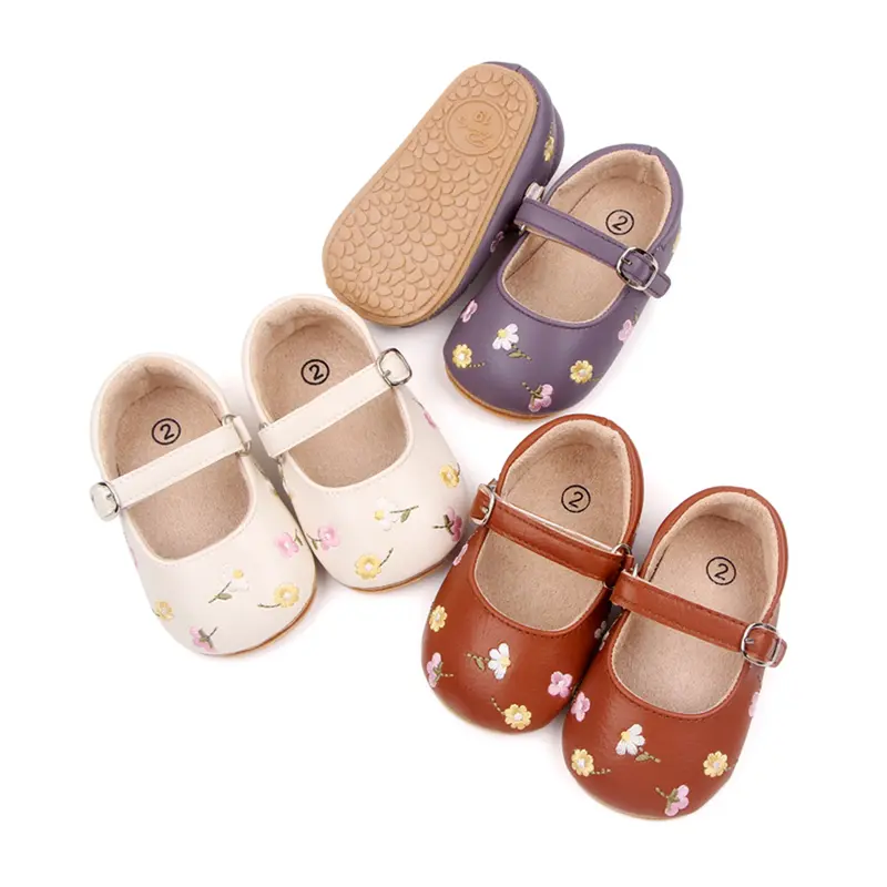 Giày Giày Bệt Mary Jane, Cho Em Bé Gái, Làm Bằng Da PU, Thích Hợp Cho Váy Trẻ Sơ Sinh Giày Công Chúa Thêu Hoa Sandal Cho Bé Dép Sandal Kem 3