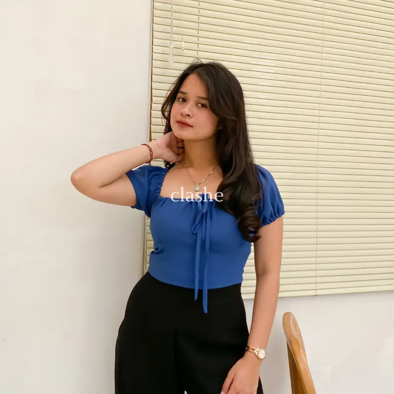 Baju Crop Wanita Atasan Lengan Pendek Crinkle Airflow Anti Lecek Korean Style Kekinian Terbaru Ootd Dea Top by Clashe 2