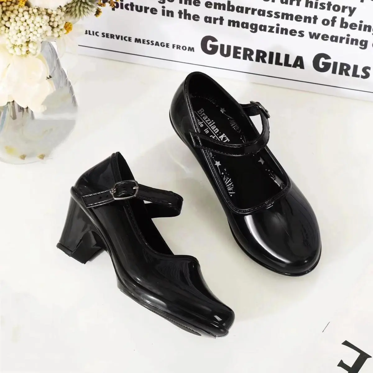 Women's black shoes 565-1#Rubber Black Shoes woman black shoes(Standard size): suggestion（ Mataba paa ADD 1 SIZE ) Formal And Fashion Shoes High Quality 090523