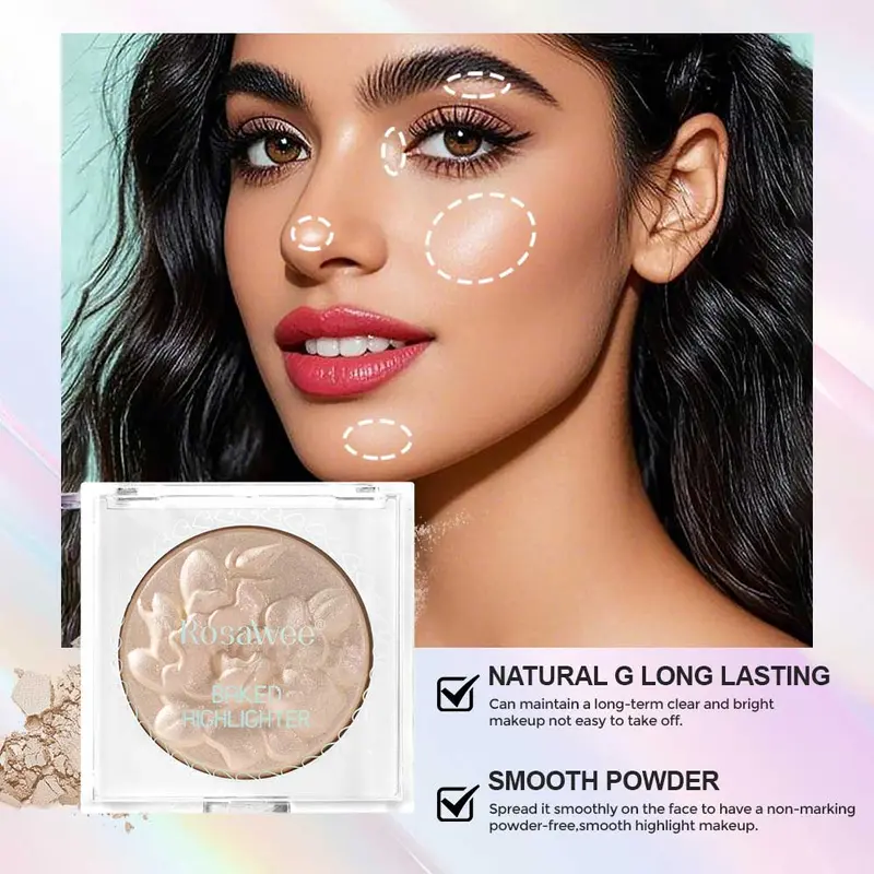 Highlighter Palette, 1 Box Three-Dimensional Flower Fine and Smooth Powder Highlighter, Universal Highlighter for Women & Girls 4