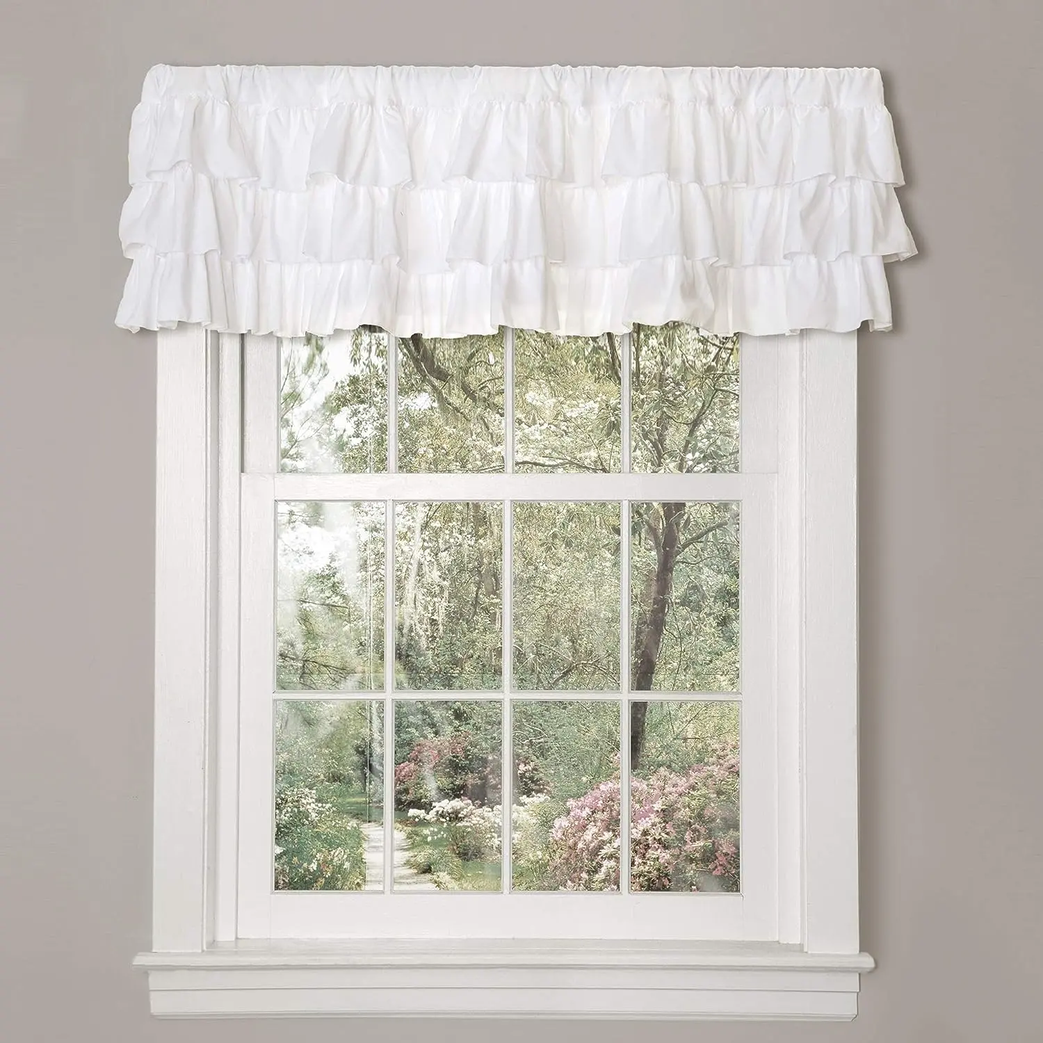 Solid Color Ruffle Trim Curtain Valance, 1 Count Soft Fabric Rustic Country Farmhouse Tiered Ruffles Valance, Curtain for Windows Kitchen Home Decor