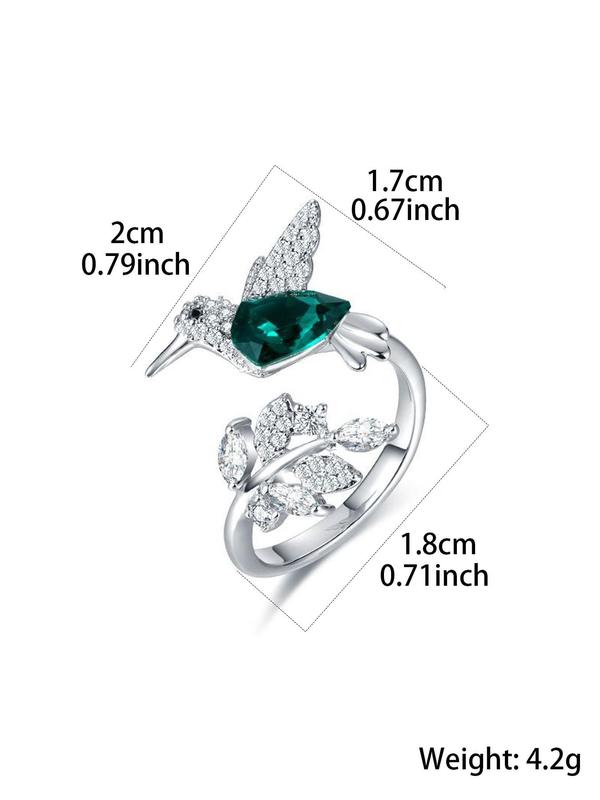 Women's Elegant Rhinestone Decorated Bird Design Cuff Ring, Minimalist Temperament Leaf & Bird Themed Design Cuff Ring, Exquisite Trendy Ring, Fashionable Jewelry for Women As Gift 1
