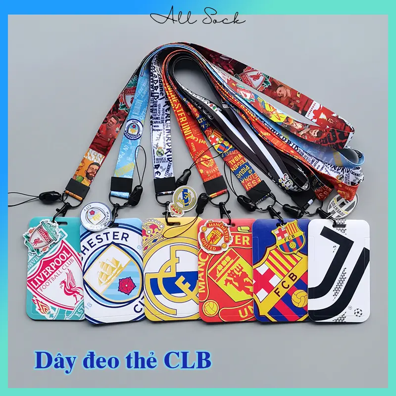 Dây Đeo Thẻ Cho Sinh Viên - Học Sinh, Nhân Viên Kèm Bao Đựng Thẻ Hình Logo Các CLB Bóng Đá Barcelona, Real Madrid,  MU 0
