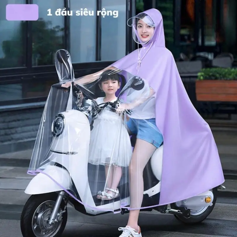 Áo mưa mẹ và bé có bọc gương AM04, nửa trước trong suốt  che phủ toàn thân, kèm kính chắn mưa cỡ 5XL 2