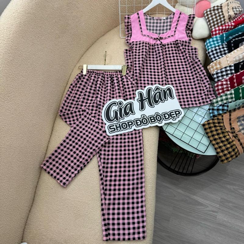 Set đồ bộ nữ mặc nhà quần dài 9T có túi quần, vải lụa 100D mềm mịn đẹp may kĩ, hoạ tiết hoa nhí Women Top