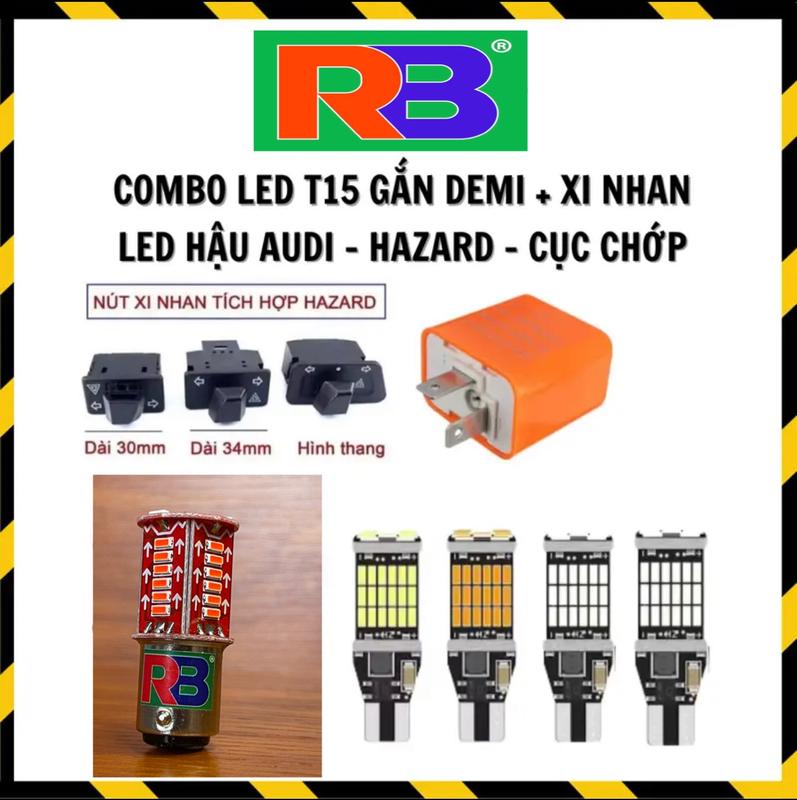 Siêu Sale【COMBO 4 BÓNG LED T15 + 1 CỤC CHỚP+ 1 HẬU AUDI +1 CÔNG TẮC HAZARD  LẮP XINHAN, DEMI, BÁO RẼ Gắn Satria, Raide, EX 135, Winer v1,Vision, Wave @, Blade, Dream, Sirius, Jupiter, Super cup, A@, Vision, Sh mode, SH nhập...SIÊU BỀN ĐẸP #HẬU AUDI#T15