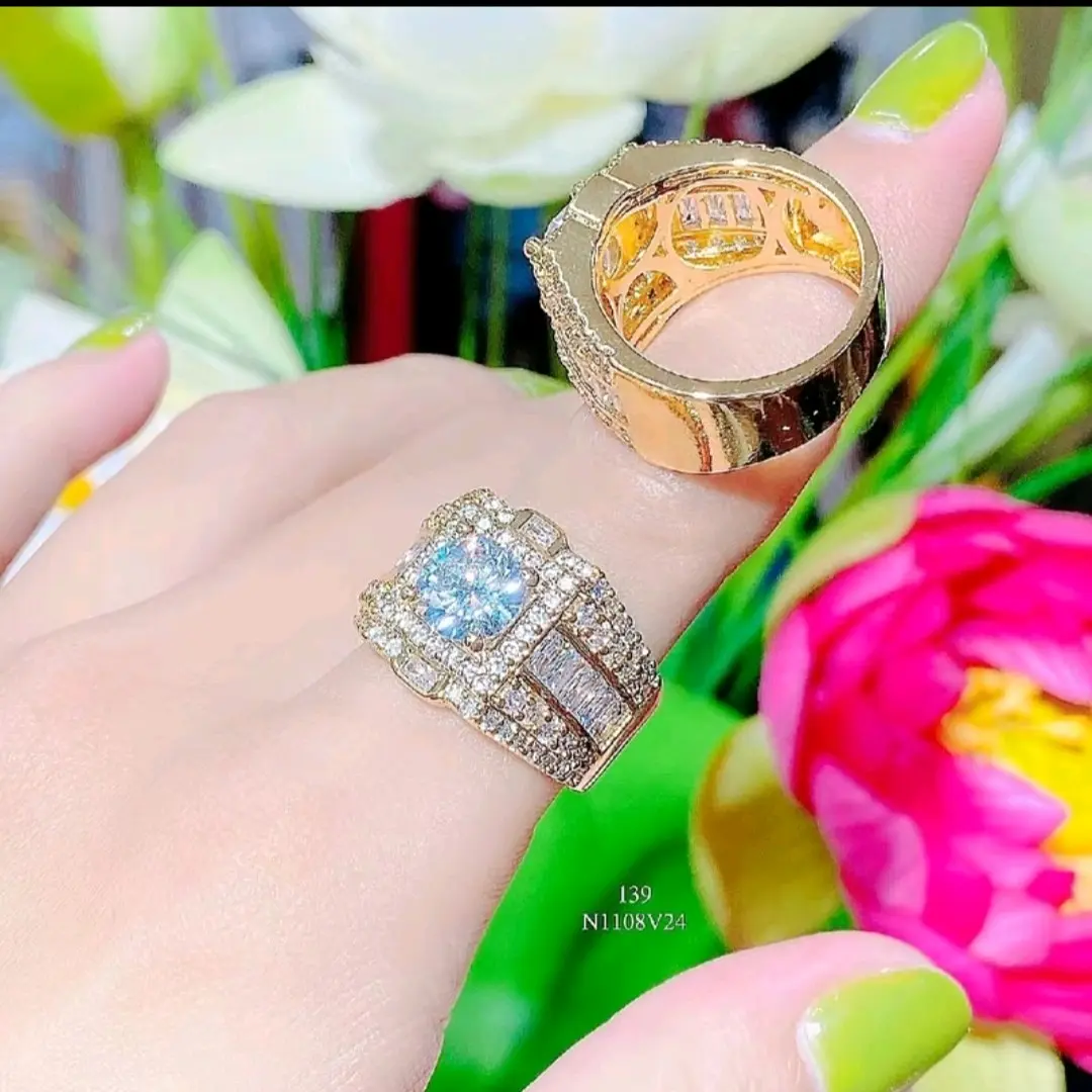 Nhẫn Nam Đính N1108 Chất Liệu Phủ Kim Loại Hình Dạng Kim Cương Giả