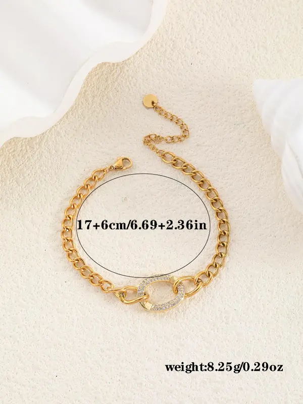 Fashion Simple Oval Shaped Artificial Zircon Inlaid Bracelet, Stainless Steel Jewelry for Party, Daily Clothing Decor, Trendy All-match & Exquisite Jewelry for Birthday Gift 1
