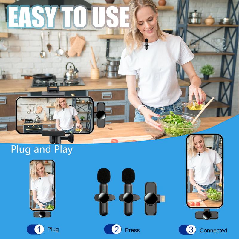 Wireless Lavalier Microphone, USB Rechargeable Microphone, Noise Canceling Microphone for Live Streaming, Voice Recording, Home Theater 2