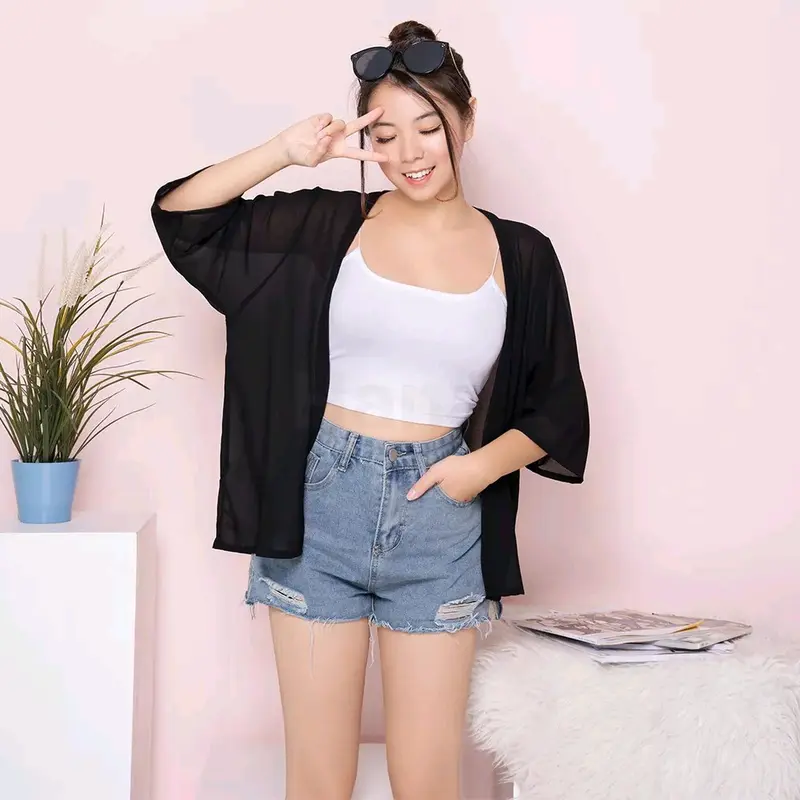 Hana Outer Fashion Atasan Cardigan Wanita Polos Terbaru Lucia Basic Baju Model Korea Sytle Panjang Pita Oversize Top Blazer Casual Hanya Boleh Dicuci Dengan Tangan Yellow Kimono 3