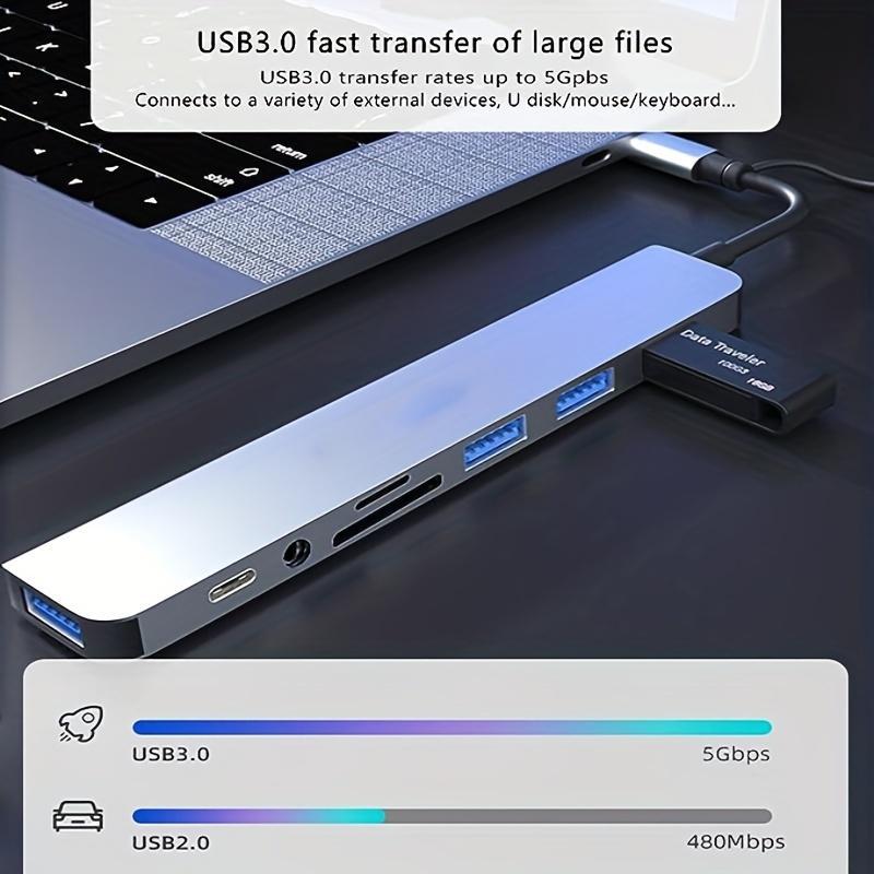 USB 3.0 Hub, 1 Count USB A/USB C Hub, Multi-port USB Splitter Docking Station For MacBook Pro/Air, Computer Accessories 3