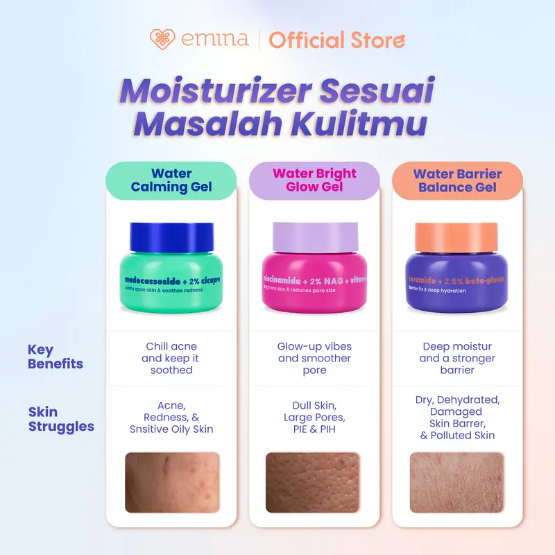 Emina Water Bright Glow Gel Moisturizer 30g | Mencerahkan & Mengurangi Flek Hitam, Kulit Glowing, Meratakan Warna Kulit, Pelembab Seringan Air, Mengandung Niacinamide, Vitamin C 4