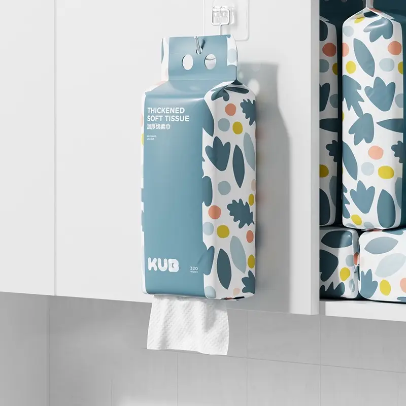 ￼Khăn mặt khô cao cấp KUB, giấy lau đa năng dùng 1 lần có thể tái sử dụng - Gói 320 khăn tặng kèm móc treo 1