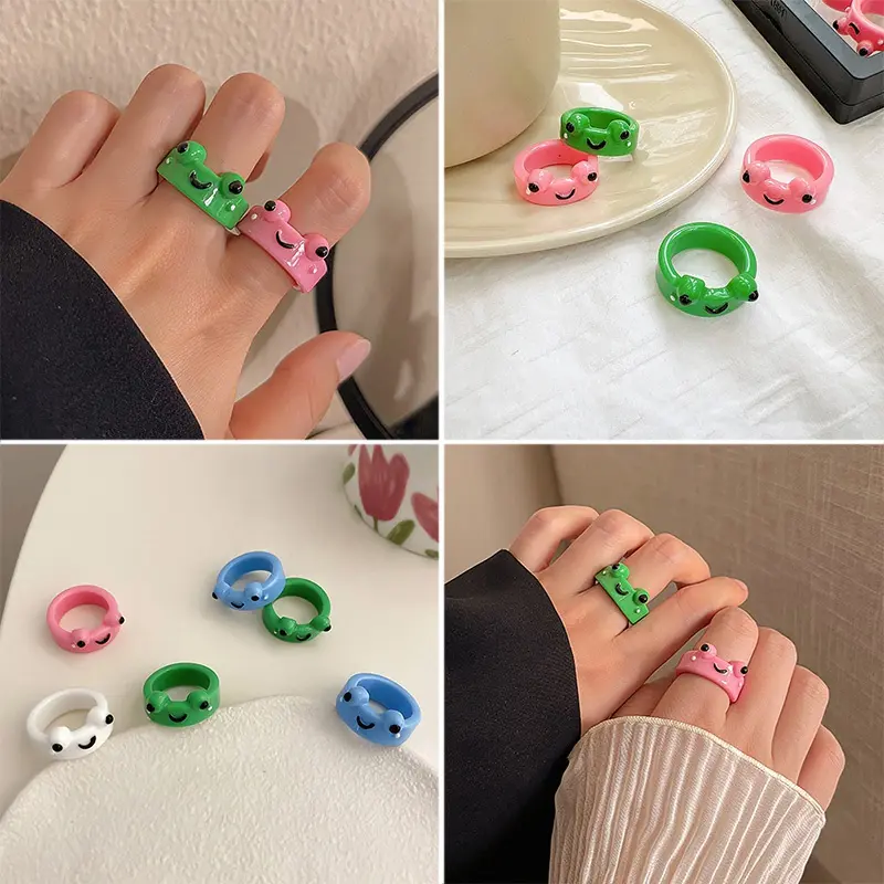 Nhẫn Ếch, Thiết Kế Vui Nhộn, Màu Pastel, Phong Cách Hoạt Hình, Phụ Kiện Trang Sức Dễ Thương, Thích Hợp Làm Quà Tặng Bạn Gái 0