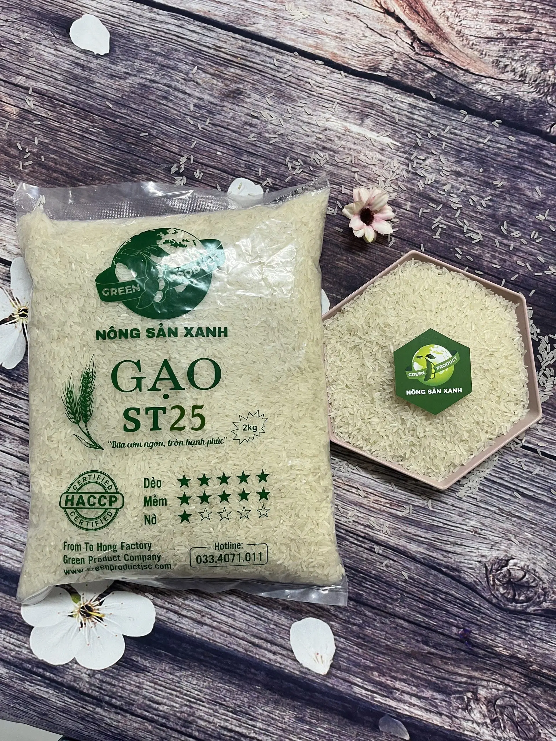 Gạo ST25 nguyên chất, hàng chuẩn xịn (2kg) - Nông Sản Xanh TẶNG voucher mua sản phẩm Nuffam Food