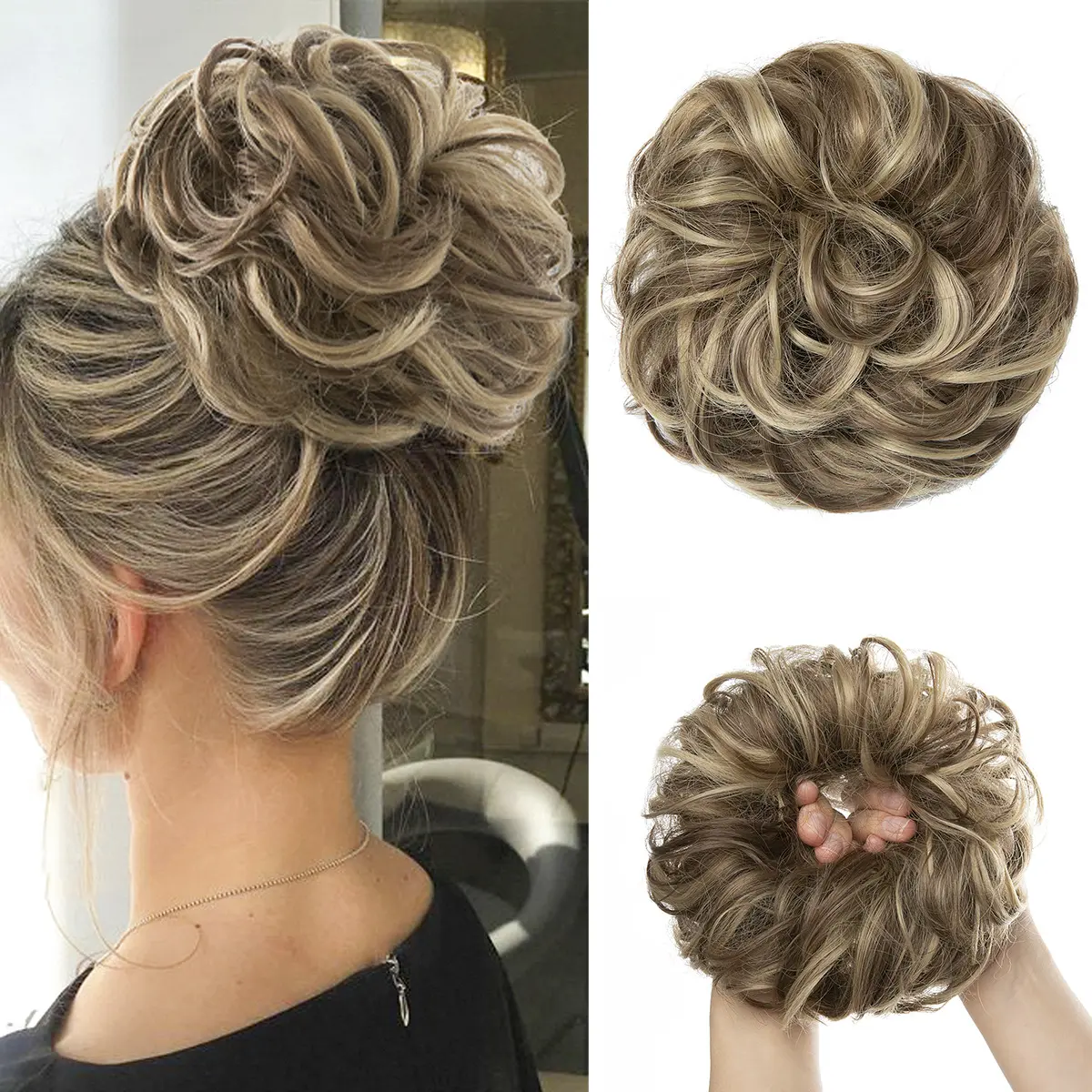 Fashion Synthetic Curly Bun Hair Hairpiece with Rubber Band Messy Bun hair Fluffy Hair For Women Hair Accessories