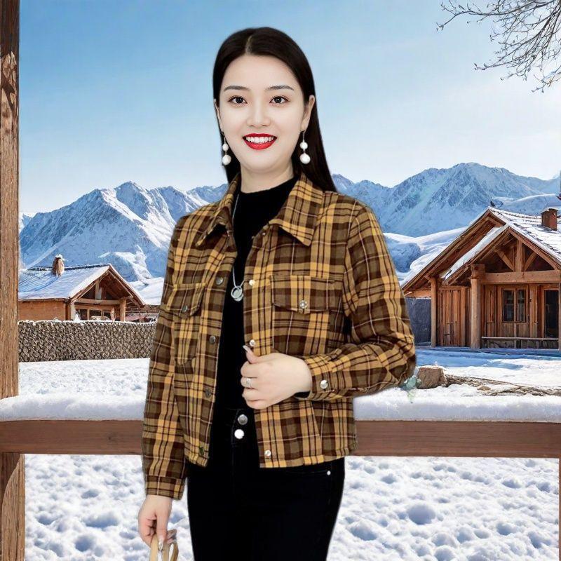 Product Introduction of Áo Khoác Cho Mẹ, Dáng Ngắn, Chất Liệu Lông Cừu Dày Dặn, Thiết Kế Kẻ Sọc, Hàng Mới Về Mùa Thu Và Mùa Đông, Dáng Rộng Vừa Vặn, Phong Cách Phương Tây, Thích Hợp Cho Các Cô Gái Nhỏ Nhắn 11