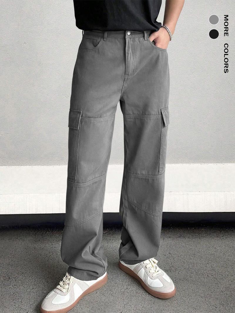 Product Introduction of Men's Solid Flap Pocket Cargo Pants, Regular Fit Casual Street Fashion Comfy Trousers for Daily Wear, Men's Bottoms for All Seasons 1