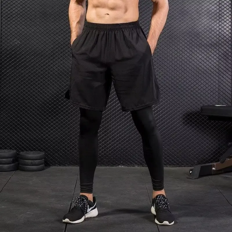 M-5XL Men's 2 in 1 Running Pants Seluar Sukan Lelaki Sport Fitness Gym Pants Seluar Tight Lelaki Sports/Basketball/Swimming Training Jogging Pants Quick Dry Sweatpants Black Grey