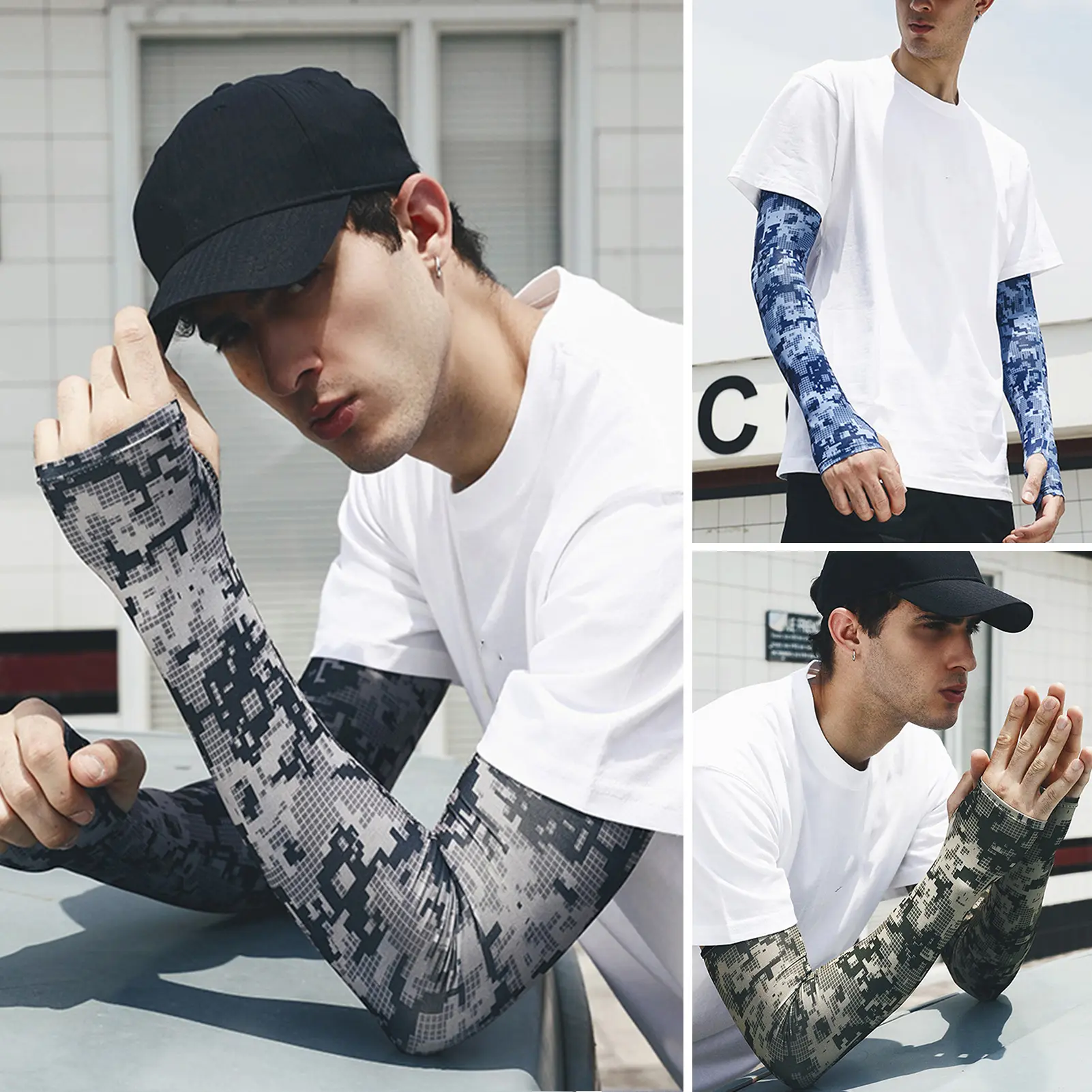 1 Pair Outdoor Arm Sleeves Super Thin Breathable Camouflage Prints Protective Long Sleeves Sun Protection High Elasticity Sunscreen Cuffs Summer Cycling Fishing Gloves Men Accessories
