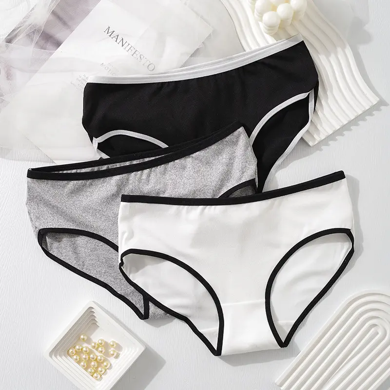 Comfortable Breathable Menstrual Panties Milk Silk Black White Gray Underwear Women's Soft Skin-Friendly High Elastic Comfortable Sheath Nude Feel Mid-Waist Women's Briefs Upgraded Version 3.0