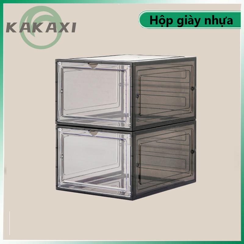 Kakaxi  Hộp giày nhựa cứng có cửa trong suốt và hộp giày nam châm lớn có nắp kính mica lắp ráp dễ dàng. bụi chống để kệ